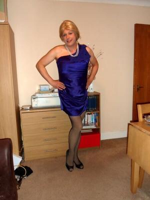 CD Nicola in Purple Dress & Fishnets