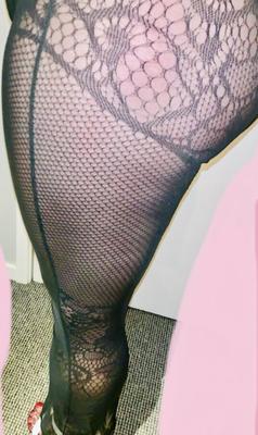 Mesh trousers and bodystocking sissy