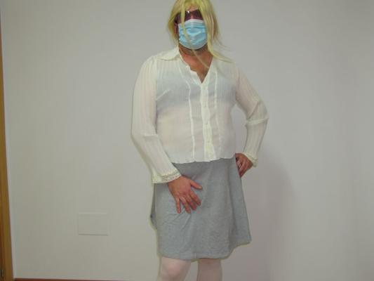 Me crossdressing, wearing skirt and nylons