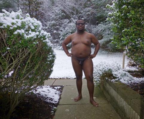 Black Man Nude Outside in the Cold