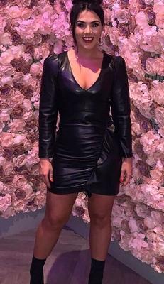 chav in leather dress