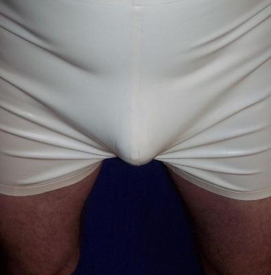 me in white rubber pants