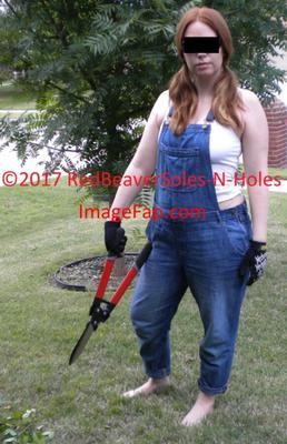 Redhead Wife Barefoot Yard Work