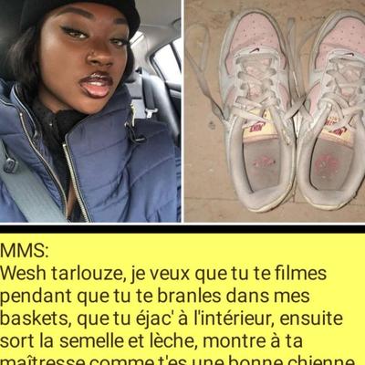 Französische Bildunterschrift (Francais) elle offre ses Nike puantes