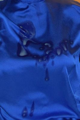 Cum on Her New Blue Satin Blouse