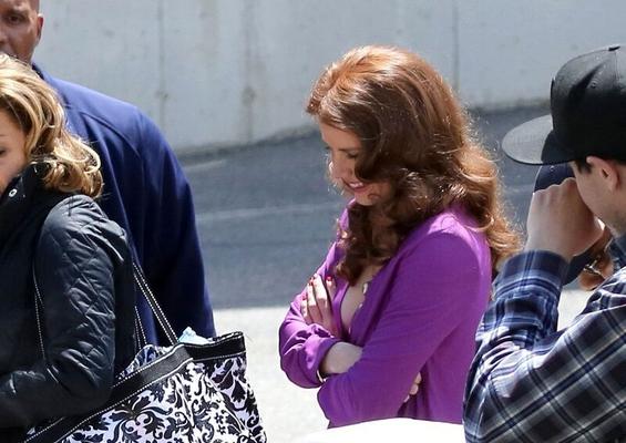 Amy Adams in Low-Cut Dress, on the set of "American Hustle"