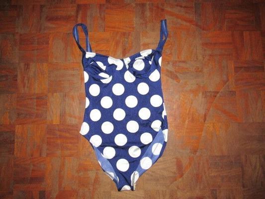 NAVY AND WHITE DOTTED SWIMSUIT GETS RUINED