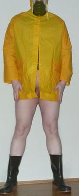 Yellow raincoat and rubber boots