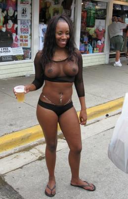 Black Exhibitionist Body Paint in Public Naked