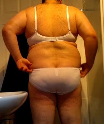 Fat boy wearing bra and panties