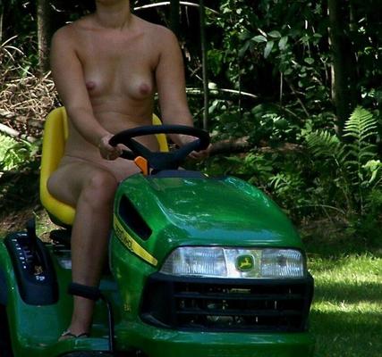 nudists mowing the lawn