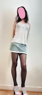 lolatoys sexy crossdresser in a denim miniskirt