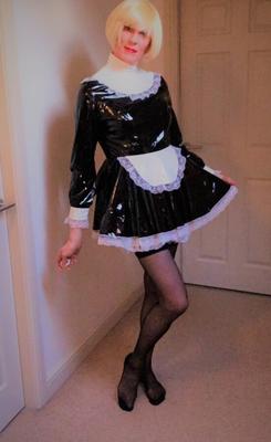 Kitty is your French Maid in nylon stockings and stiletto high h