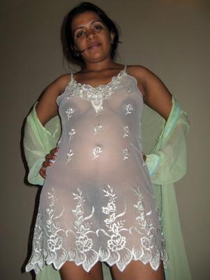 Amateur Indian wife in sheer lace nightie