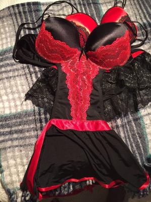 Red & Black Apron Bra & Panty Set