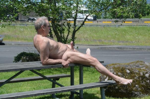 Old guys nude and erect outside