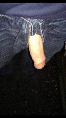 Exposing my big white cock out of my jeans