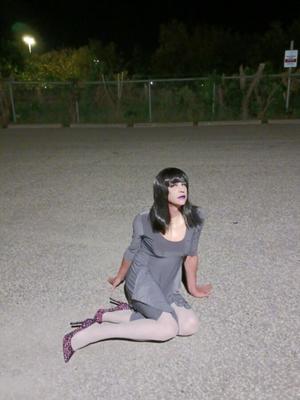 amy in the parkinglot with gray pantyhose stocking tights