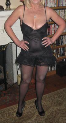 wife black lingerie and thigh highs