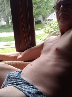 sissy faggot me, exposed by window in panties and naked