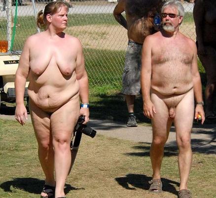 obese nudists outside