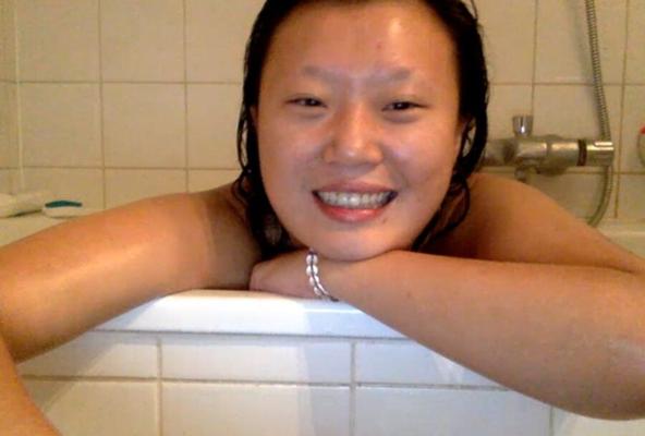 Xinxin of Beijing China enjoys a Bath