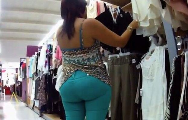 Candid Latina Bubble Ass Tight Teal Pants