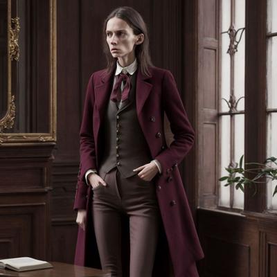 AI - Woman in burgundy frock coat