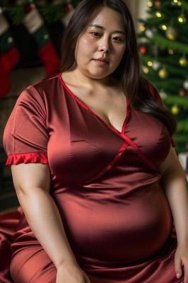 Femme asiatique potelée à Noël